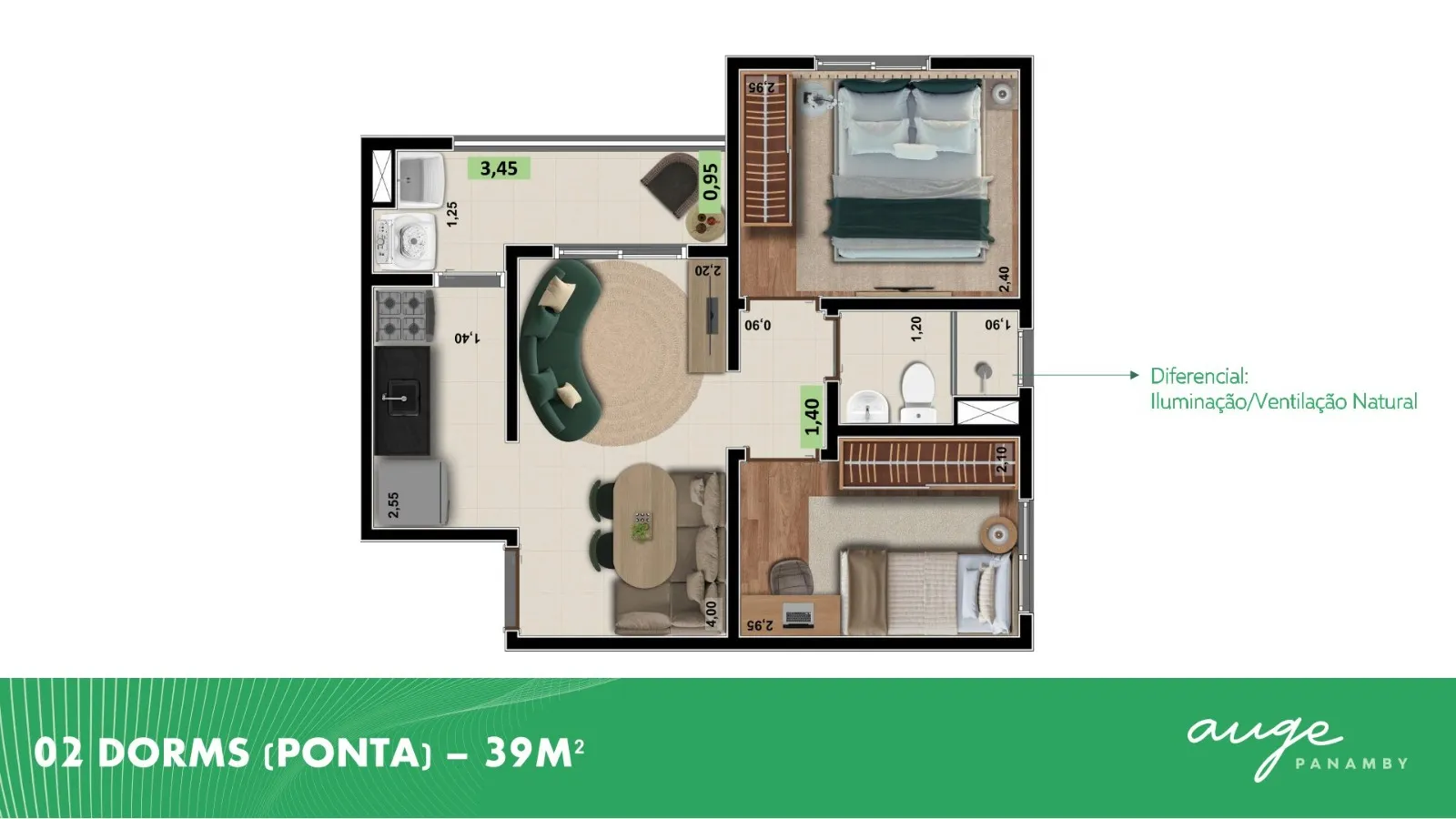 Planta 2 Dormitórios — 39 m²